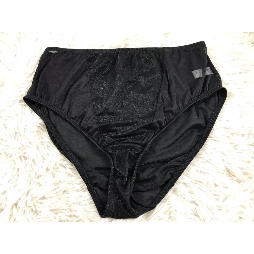 VTG Panties Lane Bryant INTIMATES Hi Cut BLACK Liquid Satin & Mesh Plus 14/16